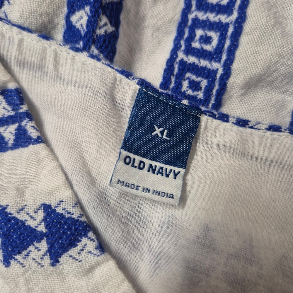 Old Navy XL Blue White Geometric Tribal V-Neck Flutter Sleeve Mini Dress Cotton - Picture 7 of 8